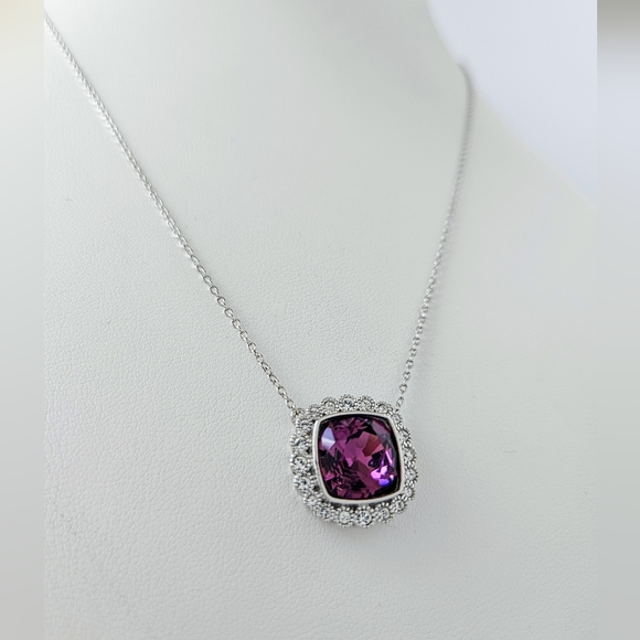 Official Swarovski Crystal Purple Amethyst Necklace, 925 Sterling Silver - Picture 3 of 7